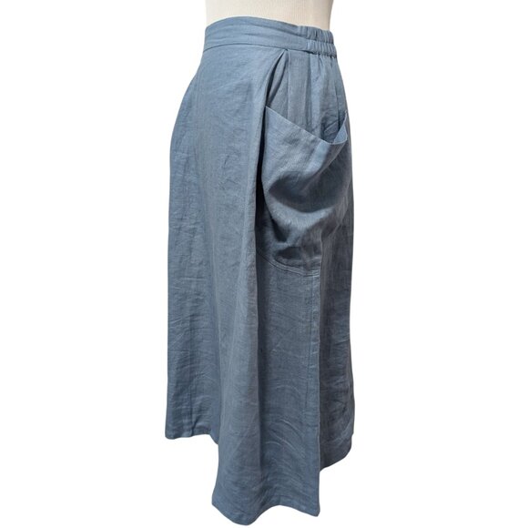Lintico Womens Sz S Blue Marina Pockets Elastic Waist Lagenlook 100% Linen Skirt - Picture 2 of 7